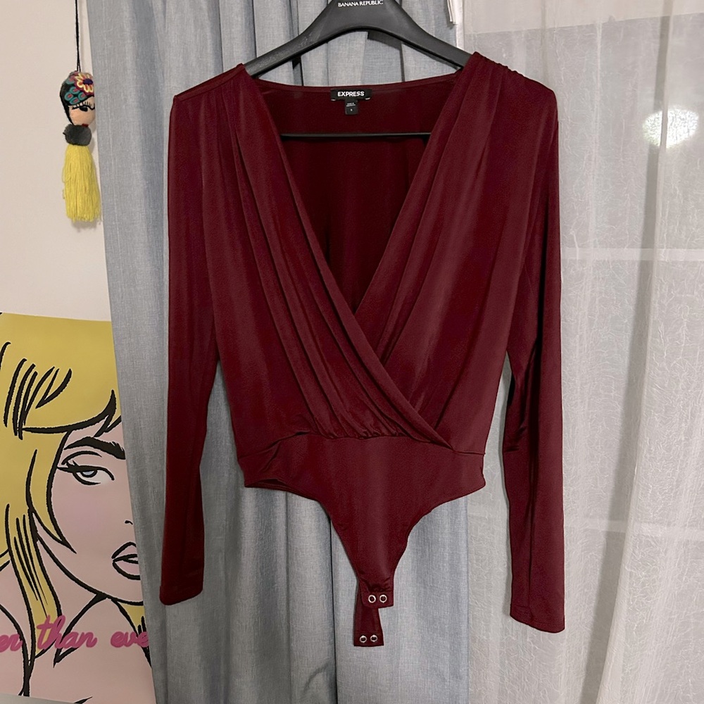 Express Burgundy Long Sleeved Bodysuit